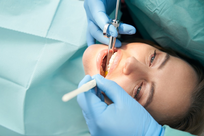 Close up of doctor hands before dental procedure